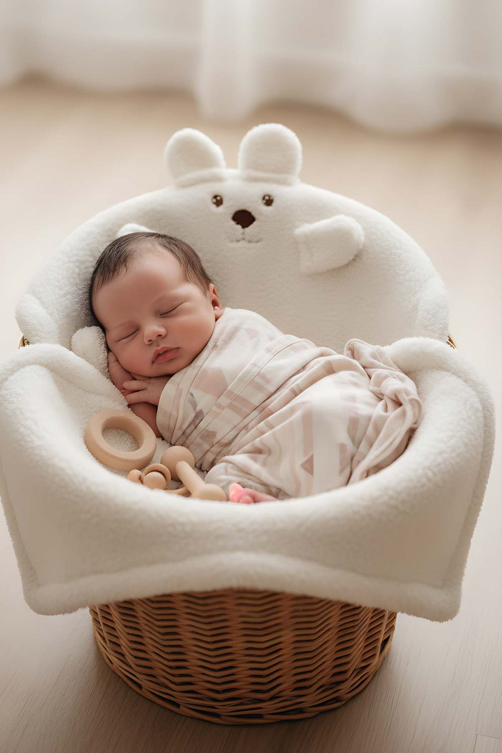 Beyaz Ayıcık Figürlü Peluş Bebek Battaniyesi