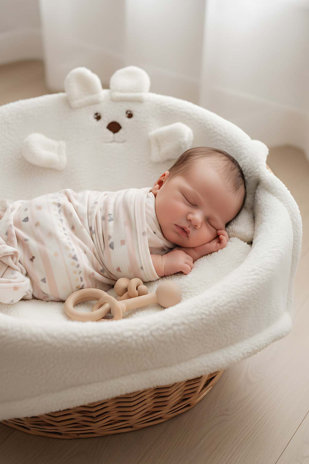 Beyaz Ayıcık Figürlü Peluş Bebek Battaniyesi