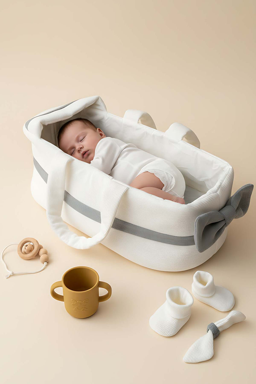 Bow Gri Kurdele Bebek Taşıma Çantası