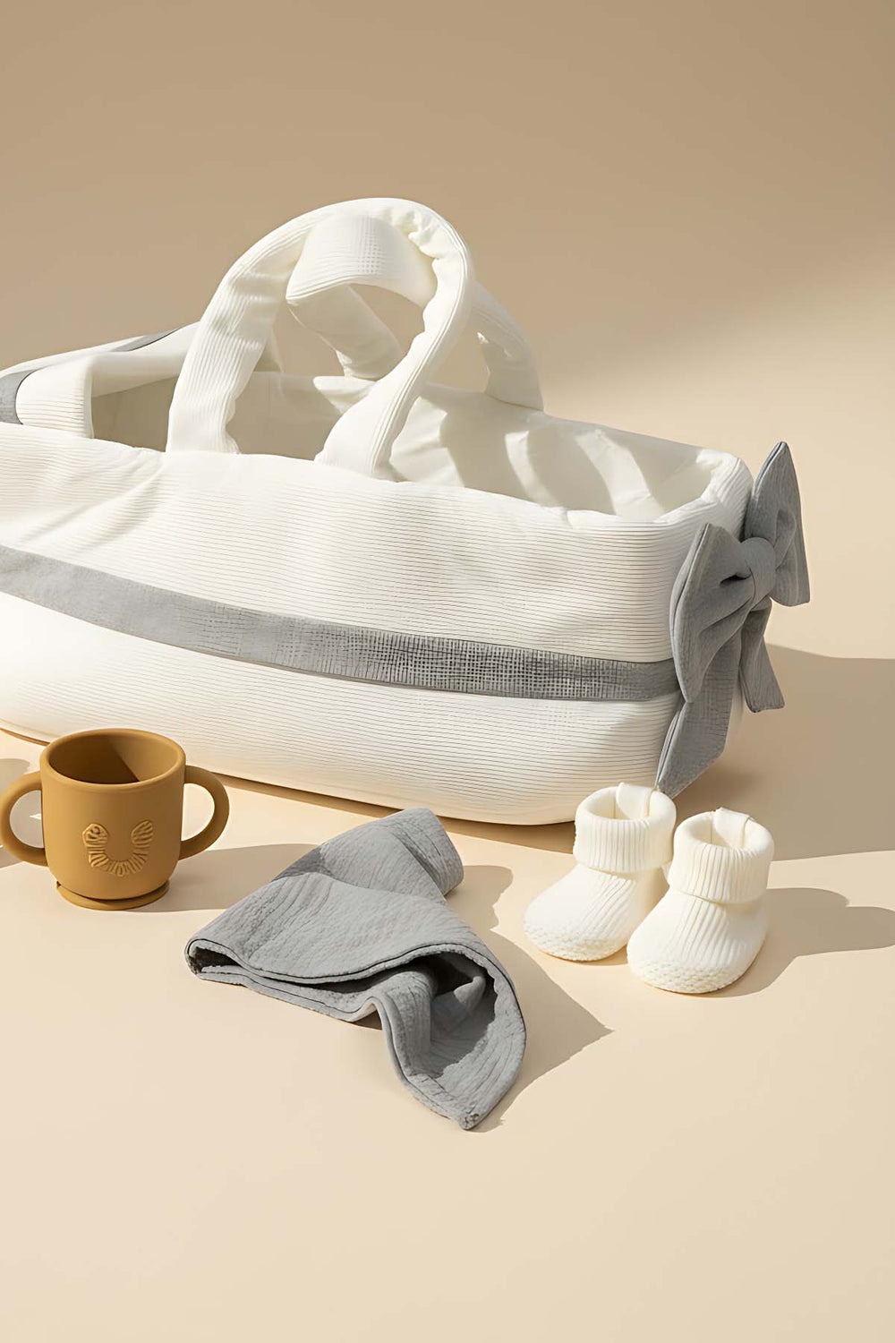 Bow Gri Kurdele Bebek Taşıma Çantası