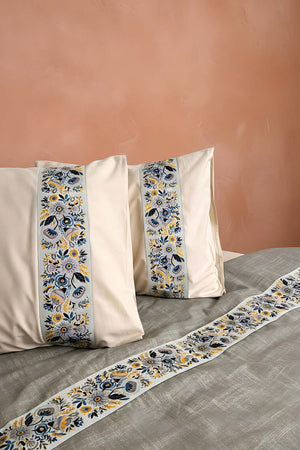 Folkart Bej Çift Kişilik Desenli %100 Pamuklu Nevresim Takımı - 4 Parça