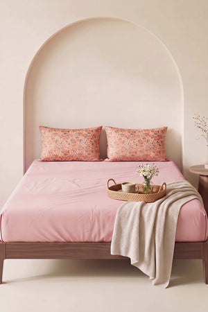 Pudra Pembe Bahar Çift Kişilik Düz Çarşaf Takımı - 3 Parça