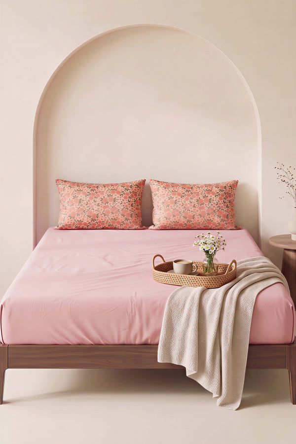 Pudra Pembe Bahar Çift Kişilik Düz Çarşaf Takımı - 3 Parça