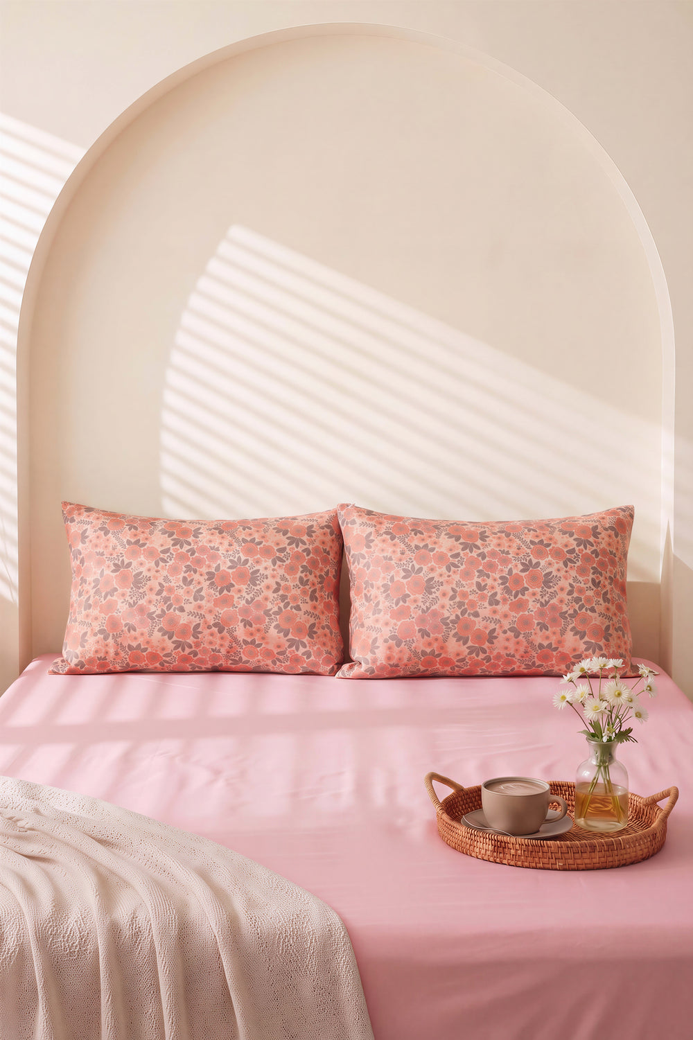 Pudra Pembe Bahar Çift Kişilik Düz Çarşaf Takımı - 3 Parça