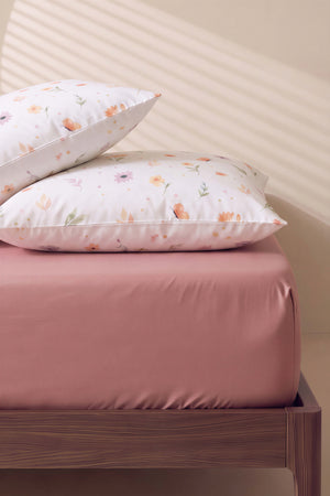 Pudra Kahve Soft Çiçekli Çift Kişilik Lastikli Çarşaf Takımı 160x200 cm - 3 Parça