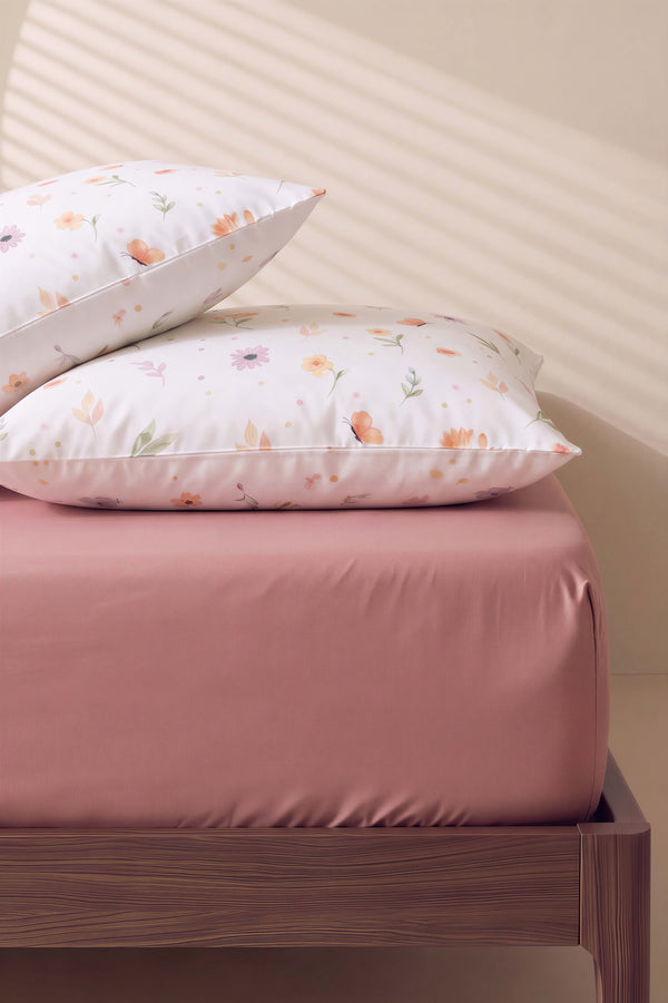 Pudra Kahve Soft Çiçekli Çift Kişilik Lastikli Çarşaf Takımı 160x200 cm - 3 Parça