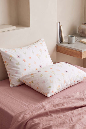 Pudra Kahve Soft Çiçekli Çift Kişilik Düz Çarşaf Takımı - 3 Parça