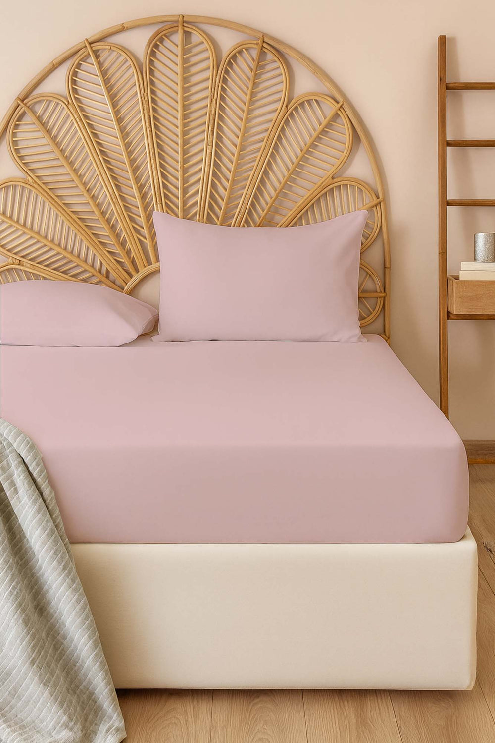 Pudra Pembe Çift Kişilik Outlet Pamuklu Düz Çarşaf