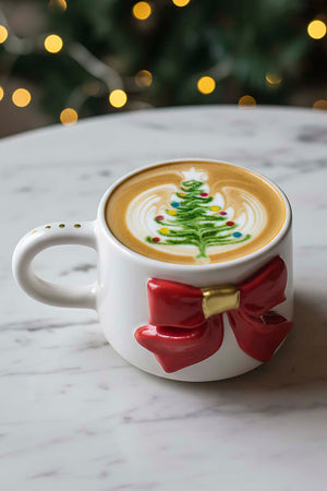 Kurdele Amore 24 K Altın Süslemeli El Yapımı Yılbaşı Hediyesi Seramik Double Kahve Fincanı, Mug, Kupa