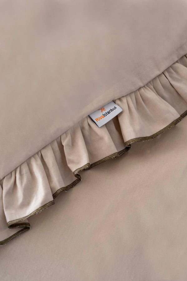 Florita Cappuccino Çift Kişilik Nakışlı %100 Pamuklu Nevresim Takımı – 4 Parça