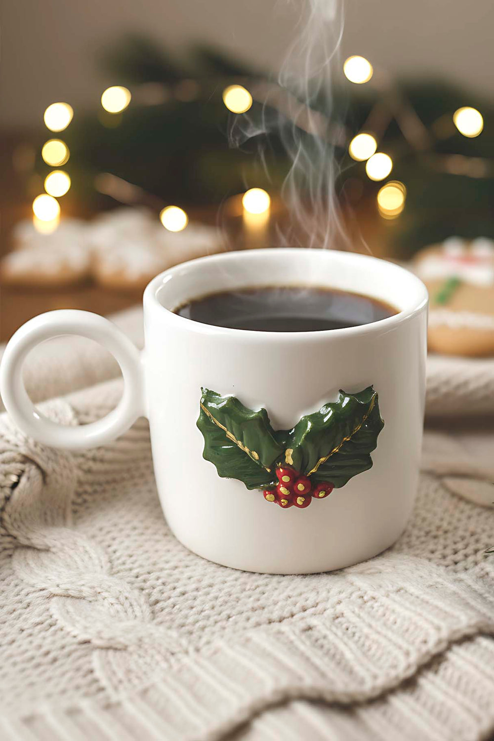 Kokina Amore 24 K Altın Süslemeli El Yapımı Yılbaşı Hediyesi Seramik Double Kahve Fincanı, Mug, Kupa