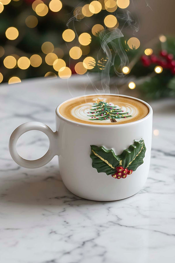 Kokina Amore 24 K Altın Süslemeli El Yapımı Yılbaşı Hediyesi Seramik Double Kahve Fincanı, Mug, Kupa