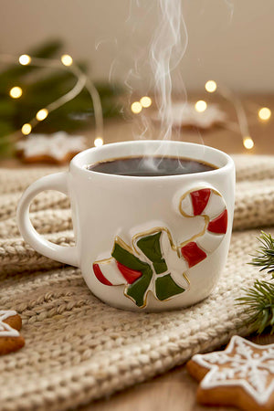 Şeker Baston Amore 24 K Altın Süslemeli El Yapımı Yılbaşı Hediyesi Seramik Double Kahve Fincanı, Mug, Kupa