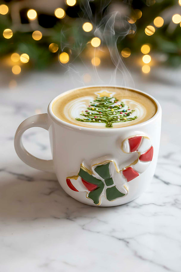 Şeker Baston Amore 24 K Altın Süslemeli El Yapımı Yılbaşı Hediyesi Seramik Double Kahve Fincanı, Mug, Kupa
