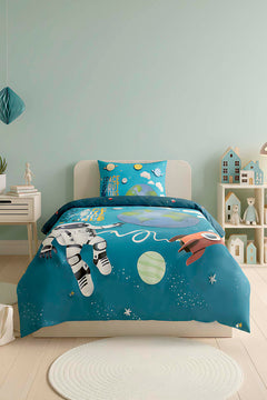 Little Astronot %100 Pamuklu Tek Kişilik Çocuk Nevresim Takımı