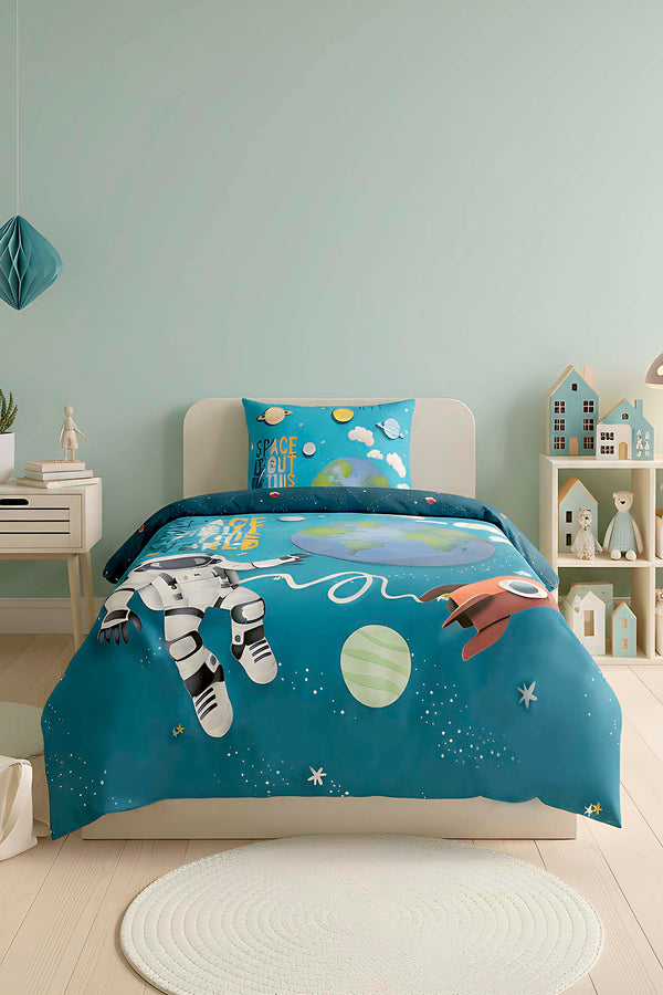 Little Astronot %100 Pamuklu Tek Kişilik Çocuk Nevresim Takımı