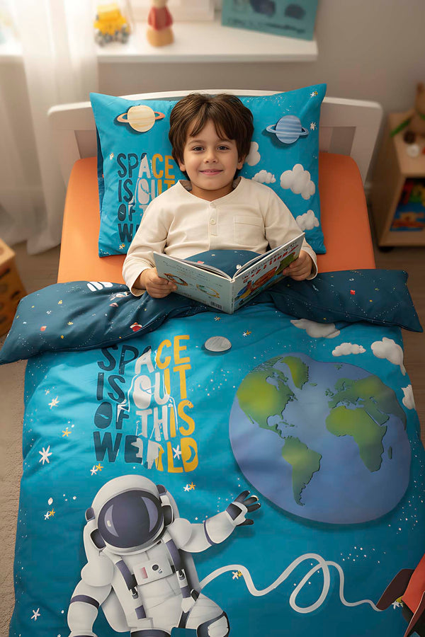 Little Astronot %100 Pamuklu Tek Kişilik Çocuk Nevresim Takımı
