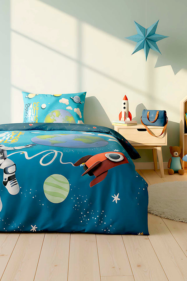 Little Astronot %100 Pamuklu Tek Kişilik Çocuk Nevresim Takımı