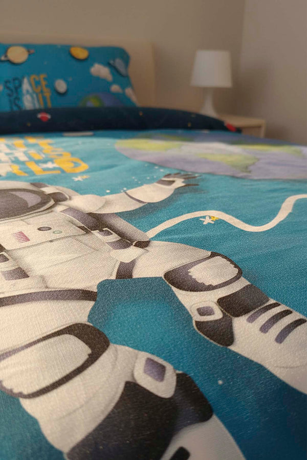 Little Astronot %100 Pamuklu Tek Kişilik Çocuk Nevresim Takımı