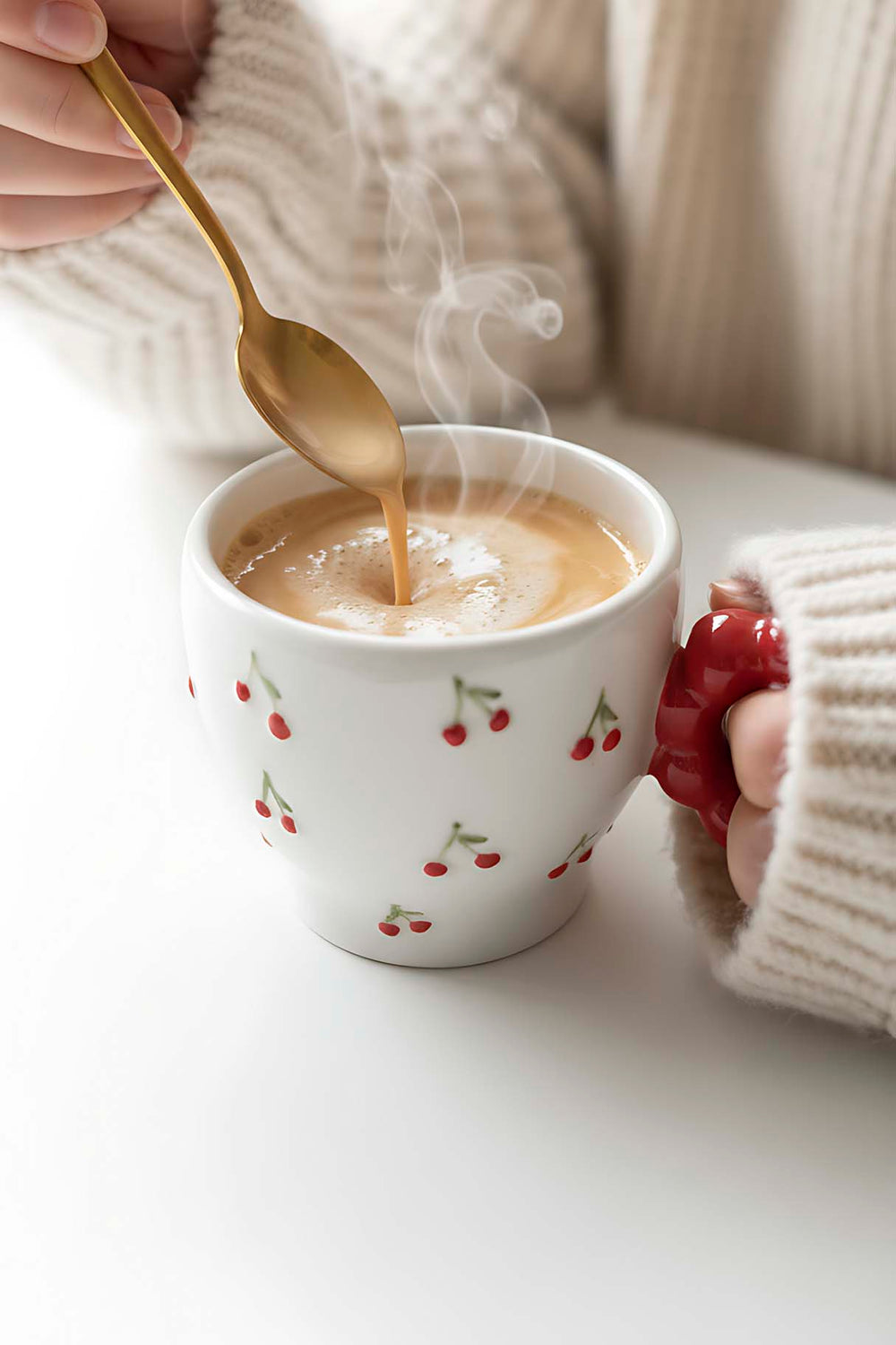 Kiraz Amore El Yapımı Yılbaşı Hediyesi Seramik Double Kahve Fincanı, Mug, Kupa