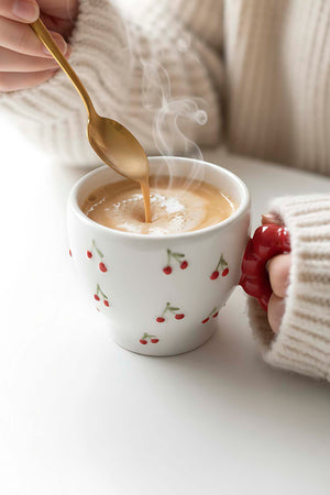 Kiraz Amore El Yapımı Yılbaşı Hediyesi Seramik Double Kahve Fincanı, Mug, Kupa
