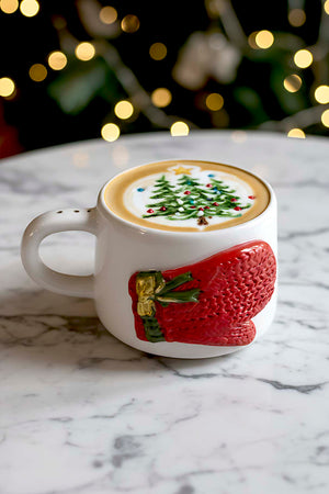 Eldiven Amore 24 K Altın Süslemeli El Yapımı Yılbaşı Hediyesi Seramik Double Kahve Fincanı, Mug, Kupa