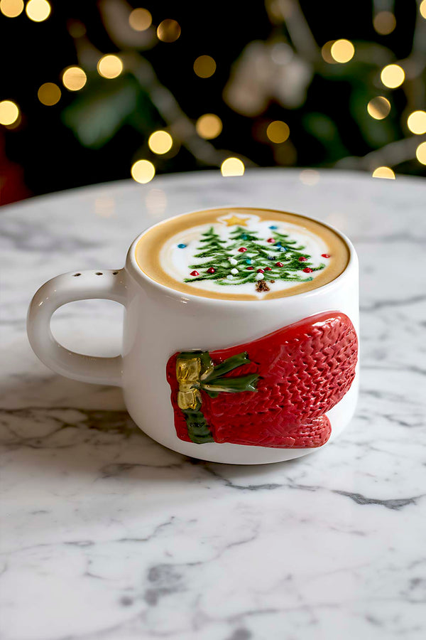 Eldiven Amore 24 K Altın Süslemeli El Yapımı Yılbaşı Hediyesi Seramik Double Kahve Fincanı, Mug, Kupa