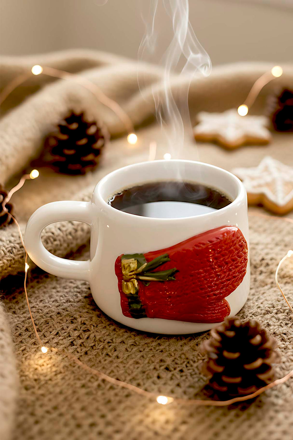 Eldiven Amore 24 K Altın Süslemeli El Yapımı Yılbaşı Hediyesi Seramik Double Kahve Fincanı, Mug, Kupa