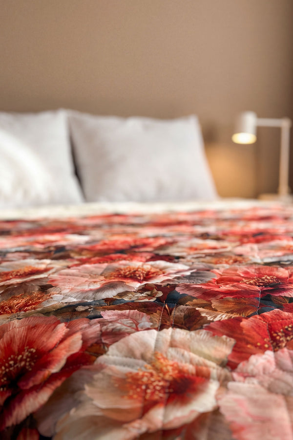 Gelincik Çiçeği 5D Çok Amaçlı Tek Kişilik Baskılı Pike & Yatak Örtüsü 160x220 cm