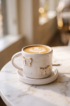 Gold Kelebek Amore El Yapımı Seramik Double Kahve Fincanı Mug Kupa – görsel 3