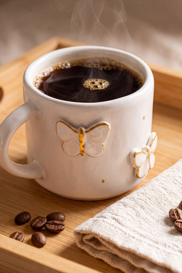 Gold Kelebek Amore El Yapımı Seramik Double Kahve Fincanı Mug Kupa – görsel 4