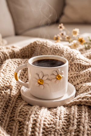Gold Papatya Amore El Yapımı Seramik Double Kahve Fincanı Mug Kupa