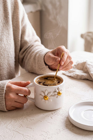 Gold Papatya Amore El Yapımı Seramik Double Kahve Fincanı Mug Kupa – görsel 2