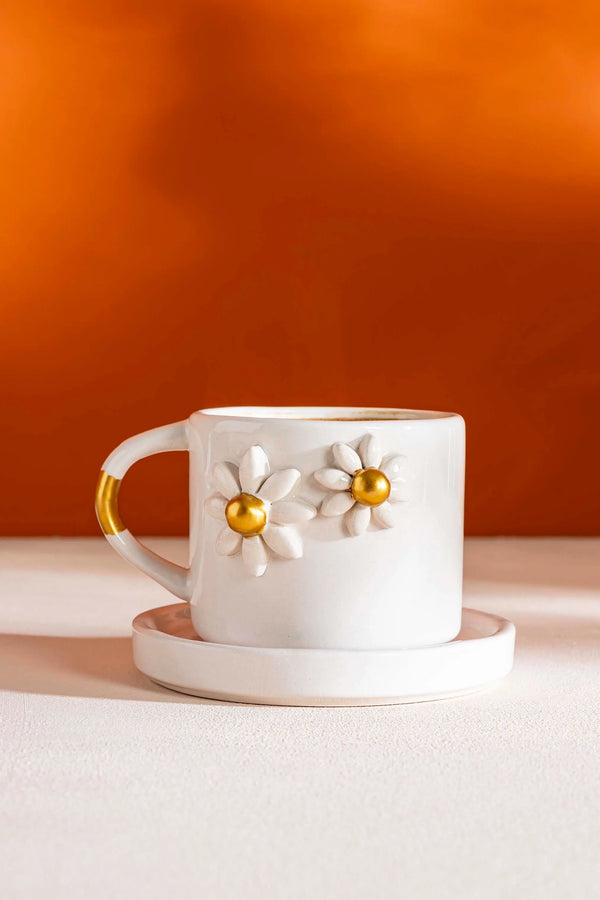 Gold Papatya Amore El Yapımı Seramik Double Kahve Fincanı Mug Kupa