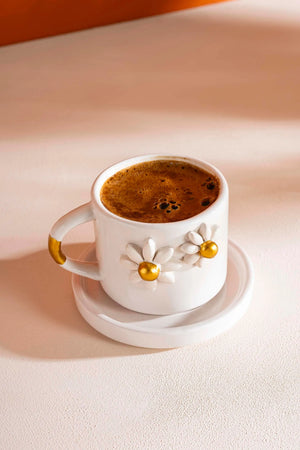 Gold Papatya Amore El Yapımı Seramik Double Kahve Fincanı Mug Kupa