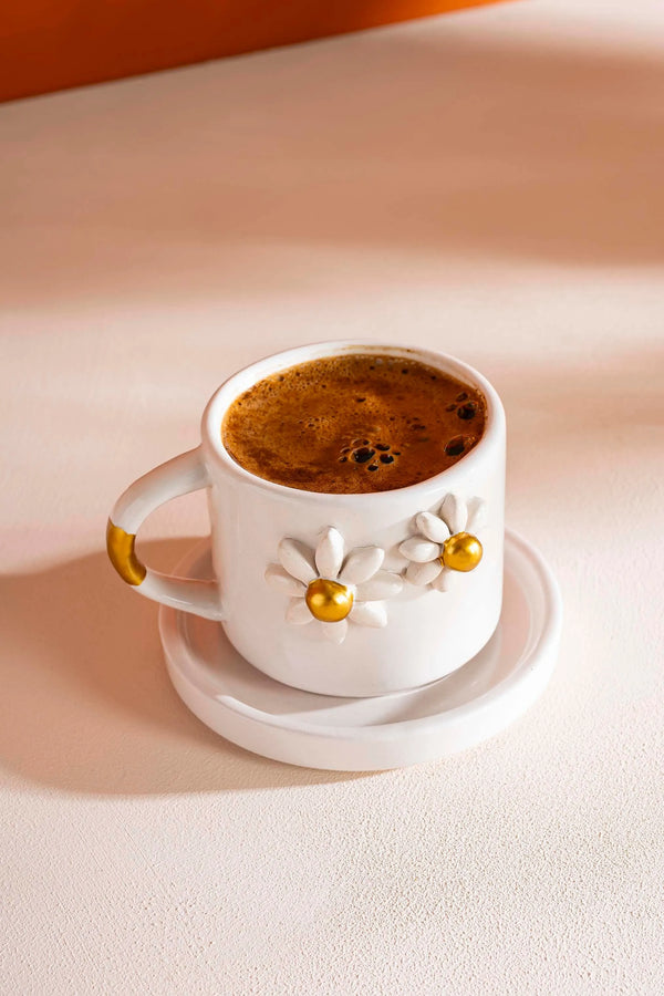 Gold Papatya Amore El Yapımı Seramik Double Kahve Fincanı Mug Kupa