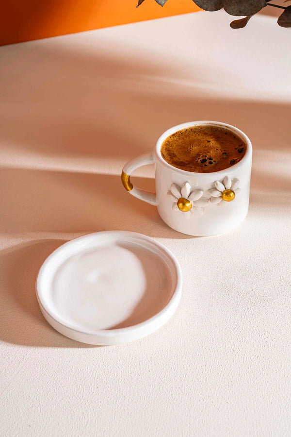 Gold Papatya Amore El Yapımı Seramik Double Kahve Fincanı Mug Kupa