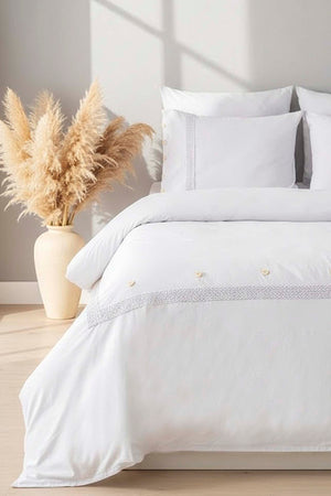 Grace Taş Güpürlü Çift Kişilik %100 Pamuklu Nevresim Takımı - 6 Parça Çeyiz Seti