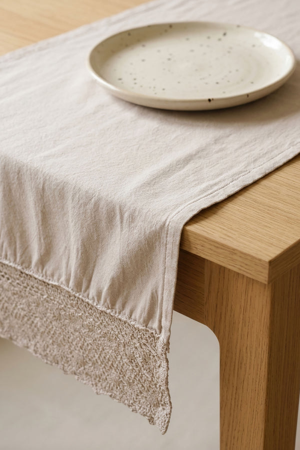 Gri Lacy Pamuklu Dantelli Runner 40x150 cm