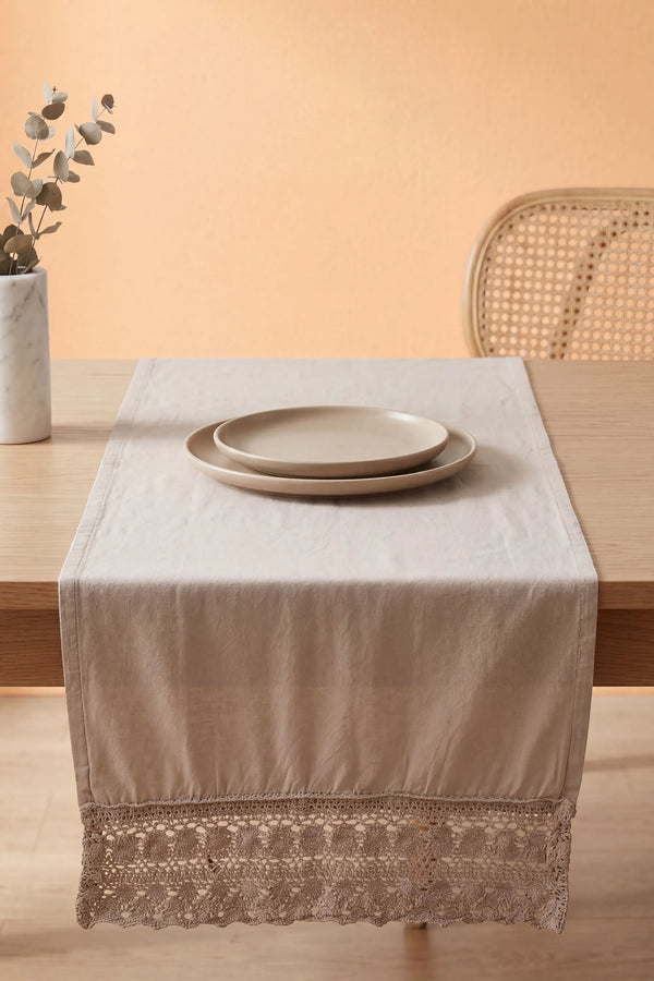 Gri Lacy Pamuklu Dantelli Runner 40x150 cm – görsel 7