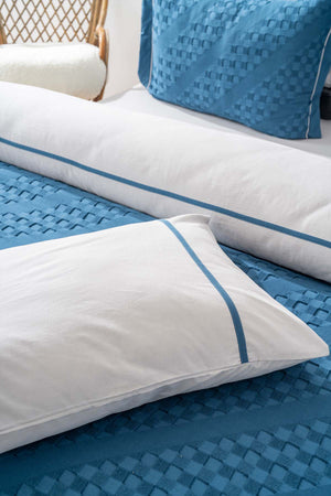 Helen Petrol Mavi Çift Kişilik Nevresimli Yatak Örtüsü - 7 Parça Çeyiz Seti