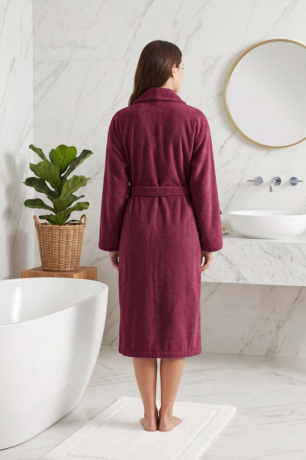 Bordo Şalyaka %100 Pamuklu Unisex Otel & Spa Bornozu