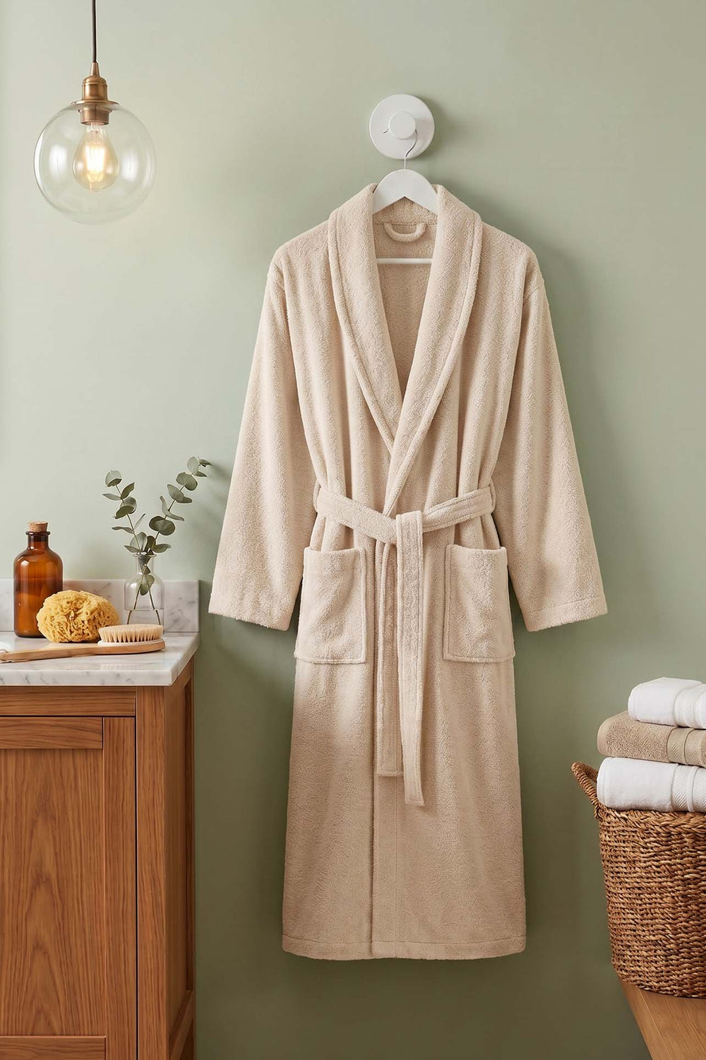 Krem Şalyaka %100 Pamuklu Unisex Otel & Spa Bornozu