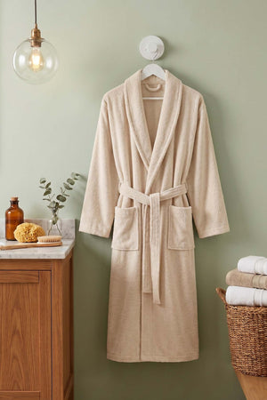 Krem Şalyaka %100 Pamuklu Unisex Otel & Spa Bornozu