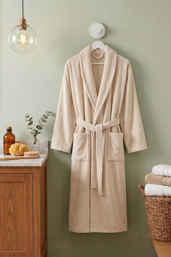 Krem Şalyaka %100 Pamuklu Unisex Otel & Spa Bornozu