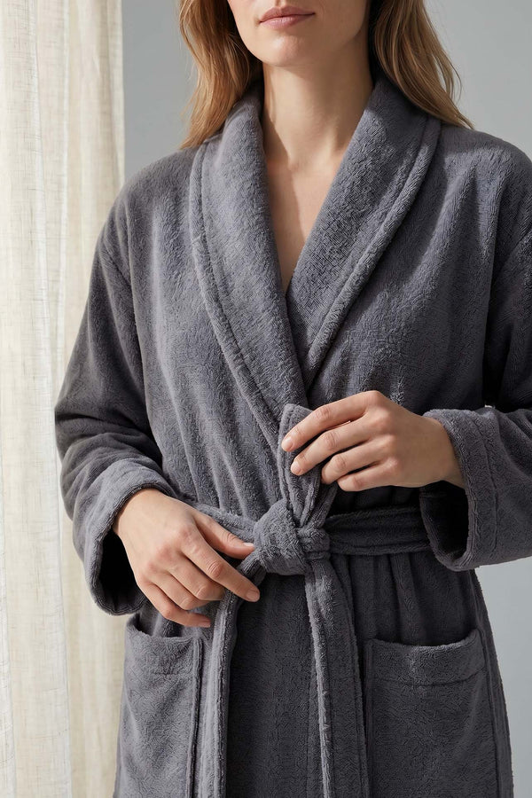 Antrasit Şalyaka %100 Pamuklu Unisex Otel & Spa Bornozu