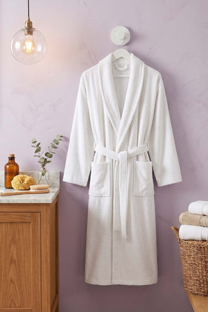 Beyaz Şalyaka %100 Pamuklu Unisex Otel & Spa Bornozu