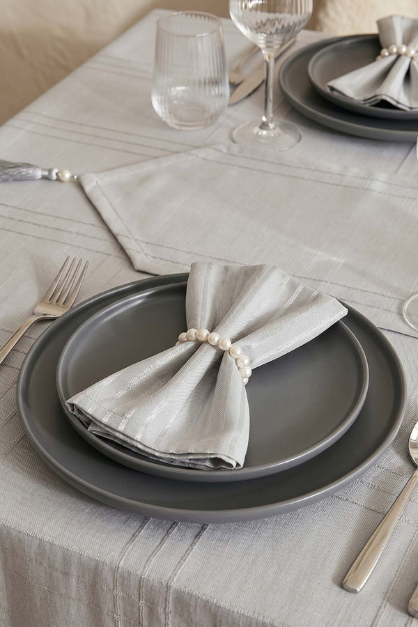 Colber Gri Çizgili Dertsiz Masa Örtüsü Seti, 12 Kişilik, 26 Parça