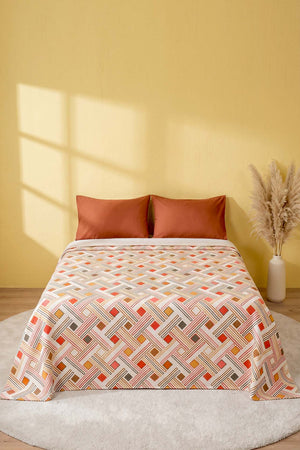 Renkli Geometrik Çift Kişilik Baskılı Pike & Yatak Örtüsü 200x230 cm