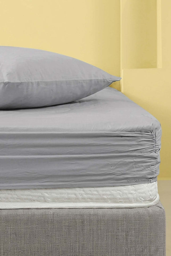 Gri Ranforce Pamuklu Çift Kişilik Lastikli Çarşaf Seti - 3 Parça - 160x200 cm